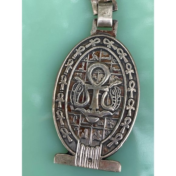 Vintage Sterling Silver Egyptian Key Chain FOB Ankh Cross Hieroglyphics 21 grams - Picture 2 of 15